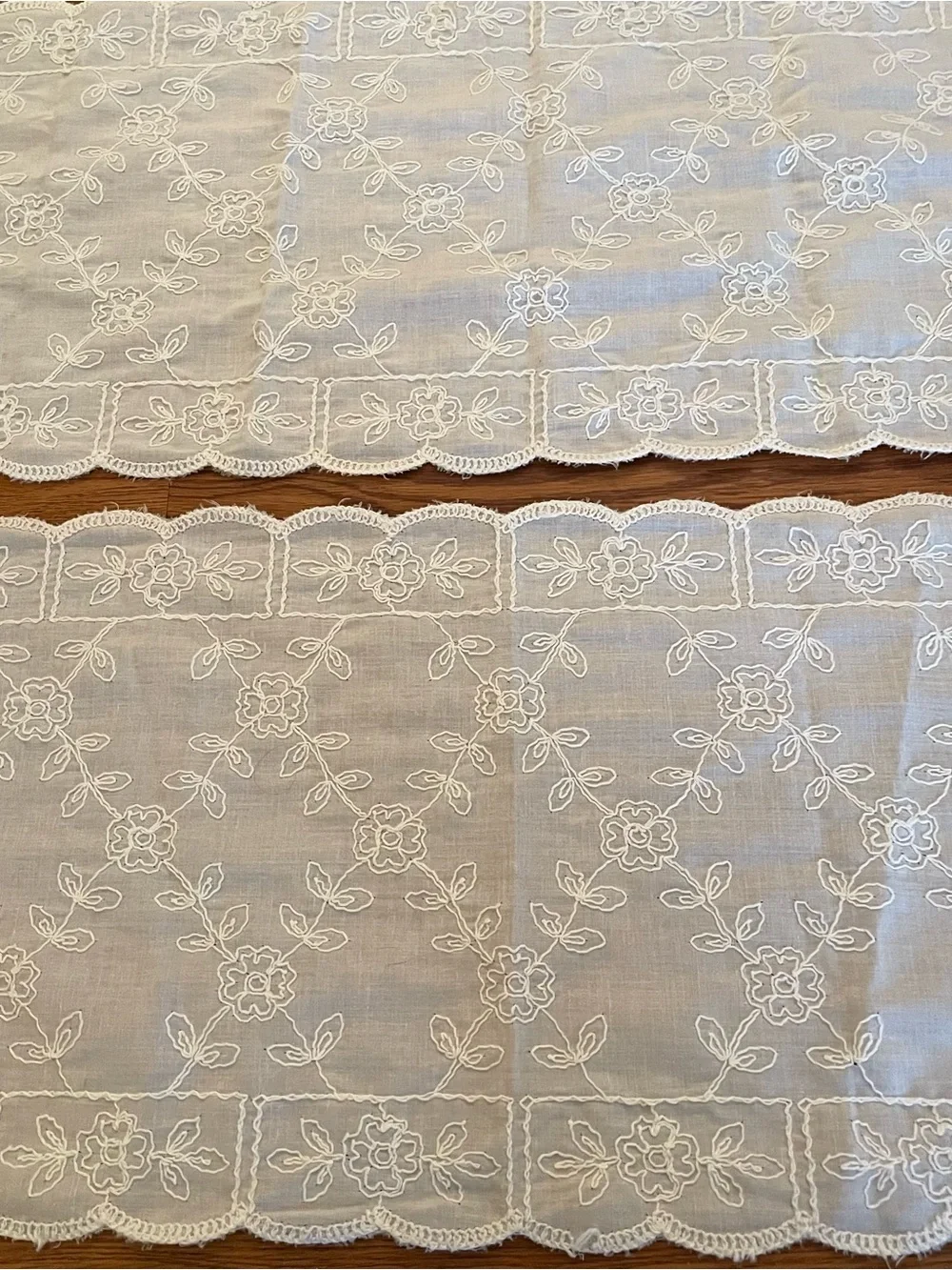 Vintage Stitched Table Runner Lot Of 2 White 22” X 40”